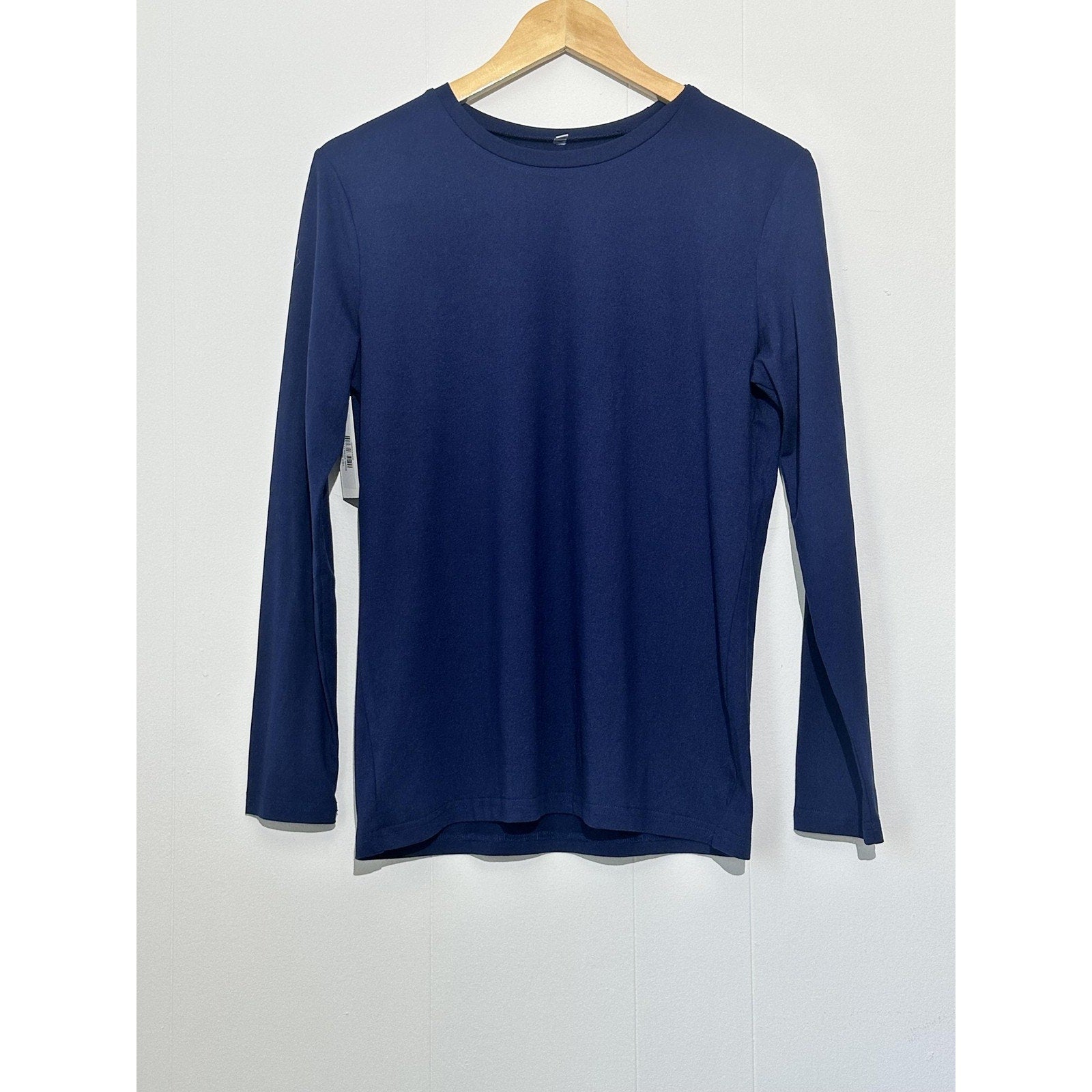Solid Blue Long Sleeve Shirt Women's Medium Crew Neck Basic Tee Layering Top