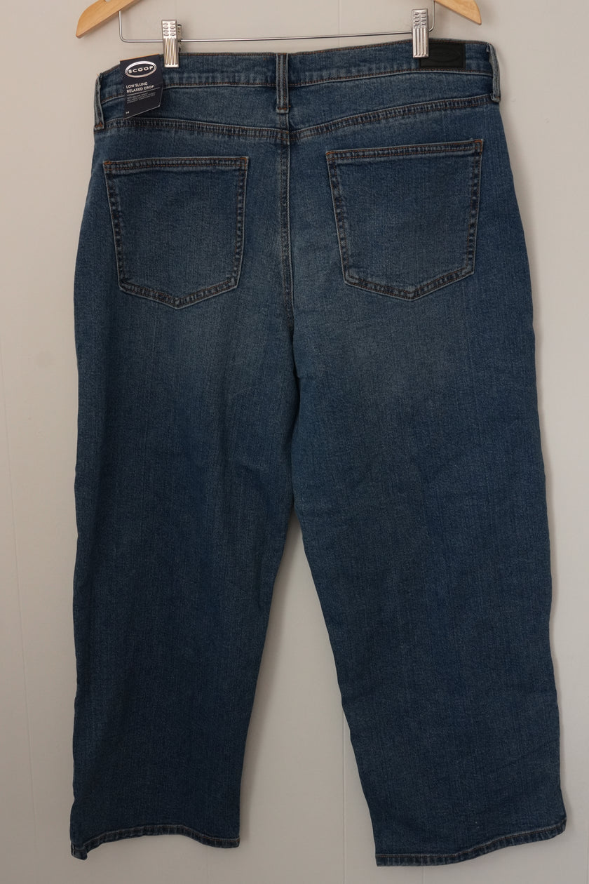 Scoop Crop Straight Jeans Women Size 14 Blue Embellished Rhinestone Stretch New