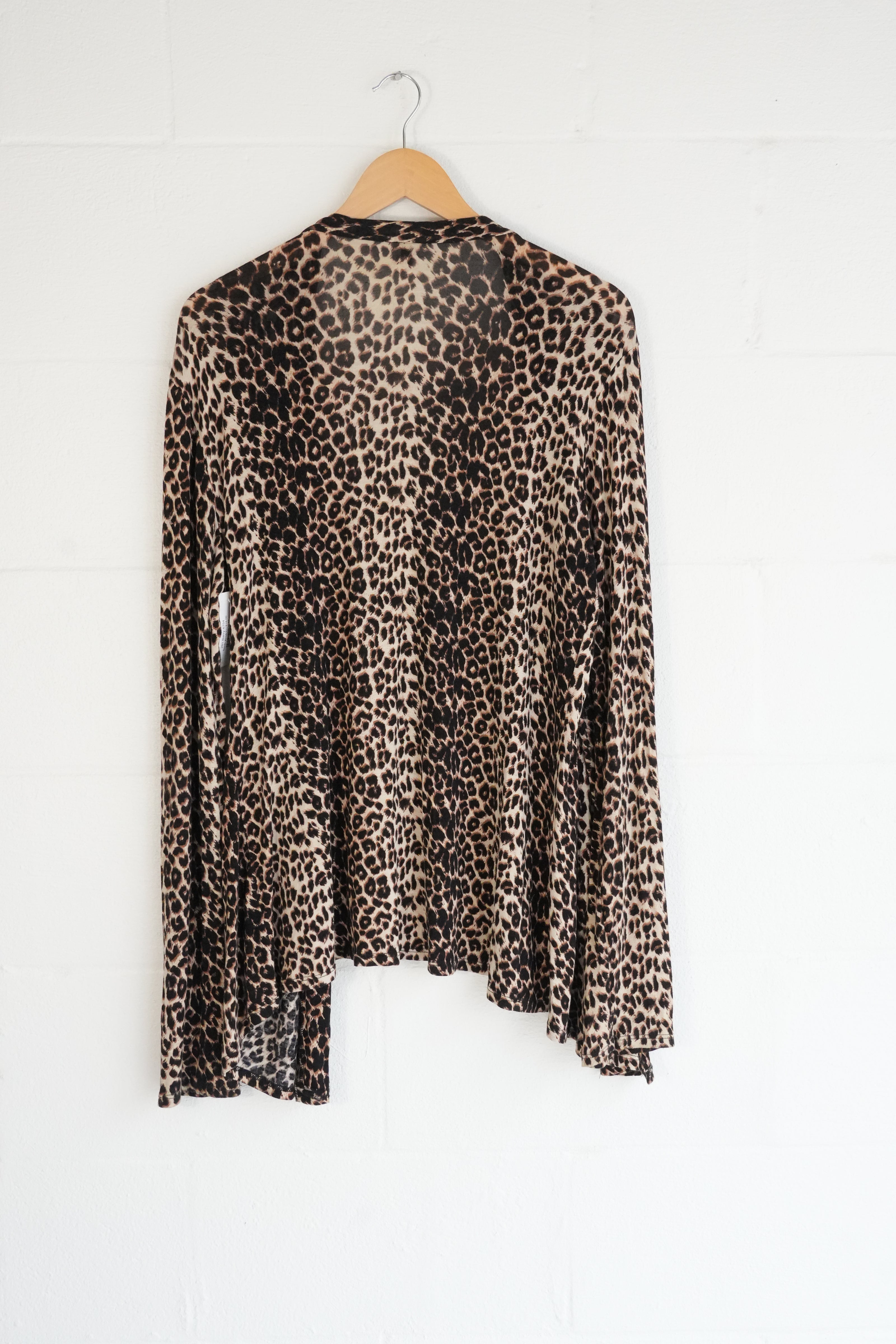 Reflex Jeans Cardigan Women Medium Brown Leopard Print Open Front Long Sleeve