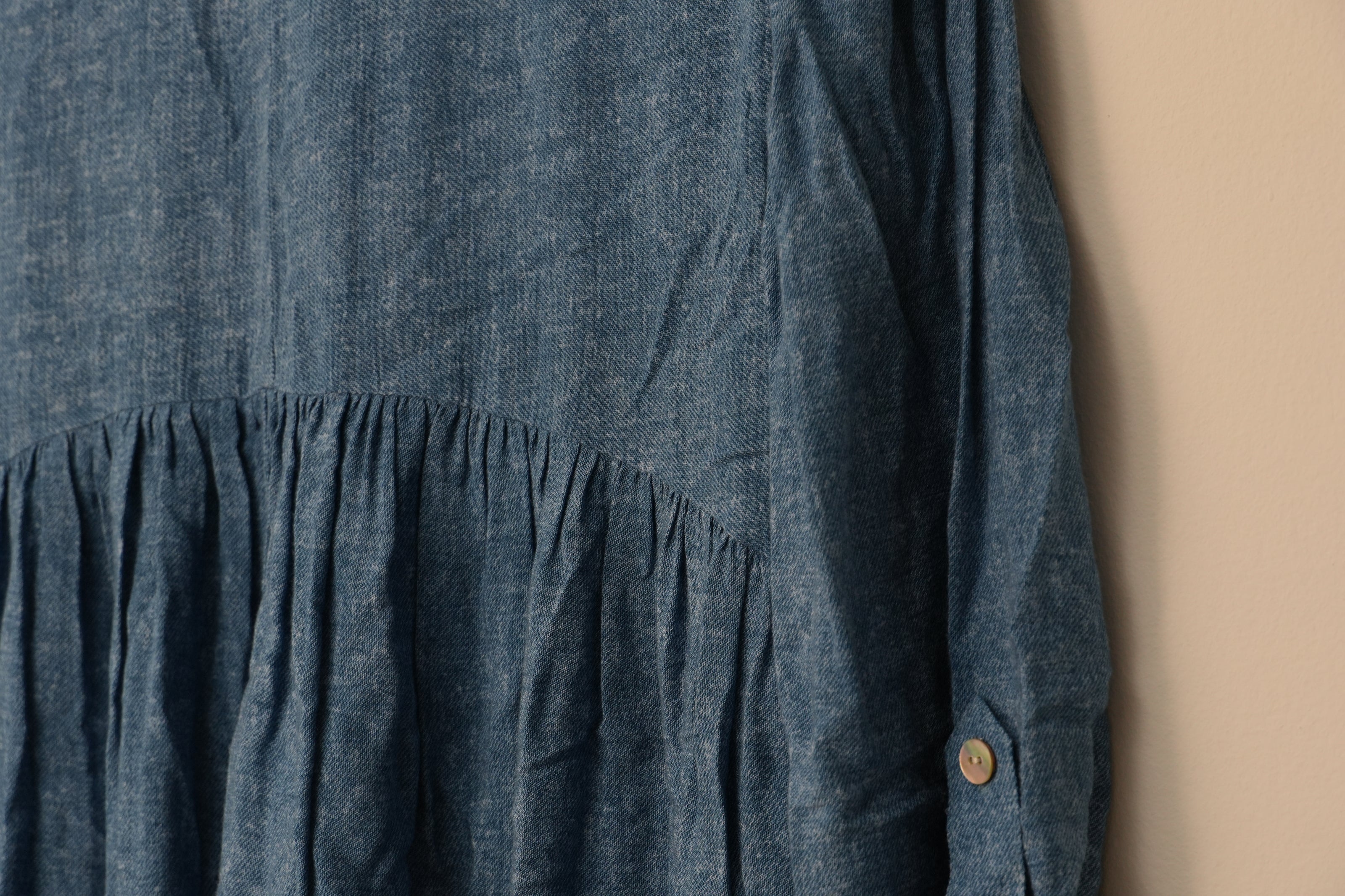 Bailey Blue Tunic Dress Women Small Blue Embroidered Roll Tab Sleeve Boho