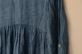 Bailey Blue Tunic Dress Women Small Blue Embroidered Roll Tab Sleeve Boho