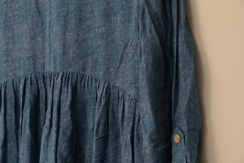 Bailey Blue Tunic Dress Women Small Blue Embroidered Roll Tab Sleeve Boho