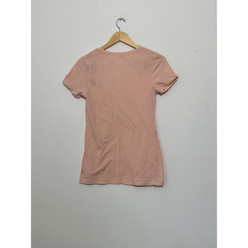 Zenana Shirt Womens Large Pink V Neck Short Sleeve Solid Basic Jersey Tee Top