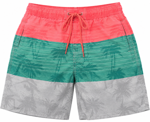 Coral Men's Swimming Elastic Stripe Boardshorts