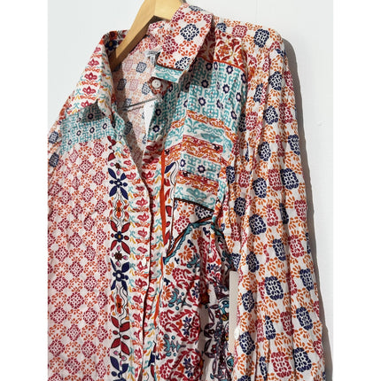 New Directions Button Up Shirt Womens XL Multicolor Boho Geometric Print Top