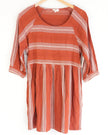 Entro Women Rust Terracotta Striped Babydoll Tunic Dress 3/4 Sleeve Large