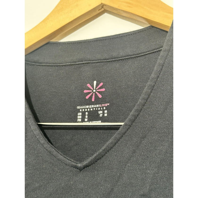 Isaac Mizrahi Live Shirt Womens Small Black V Neck Short Sleeve Tee Top