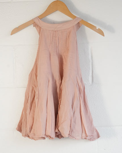 Free People Tank Top Women Extra Small Pink Pintuck Pleated Gauze Halter Boho