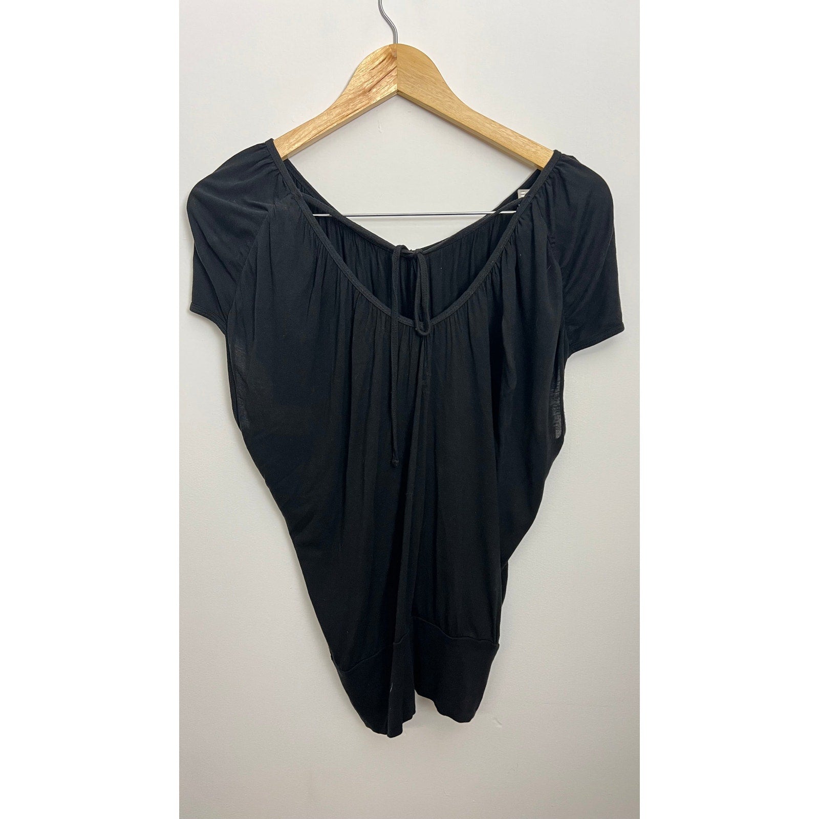 New York & Company Blouse Women Extra Small Black Dolman Sleeve V-Neck Tie Front