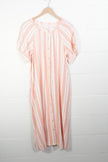 Time and Tru Double Cloth Midi Dress Women Large Coral Peony Striped Button