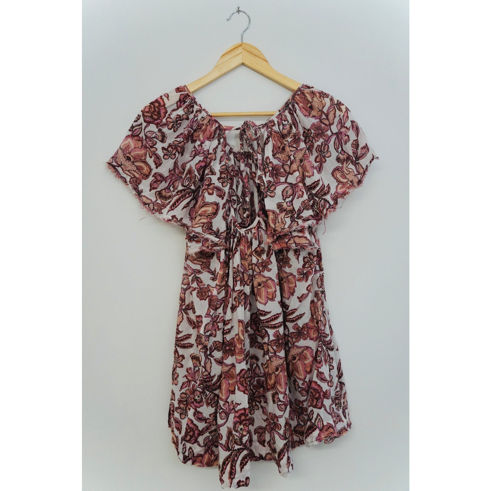 Free People Purple Floral Smocked Top Size Medium