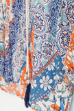 Lola P. Patchwork Floral Blouse Women Medium Blue Orange Boho Tassel Top