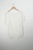 Zenana Outfitters Blouse Women Large White V-Neck Short Sleeve Rolled Cuff Top