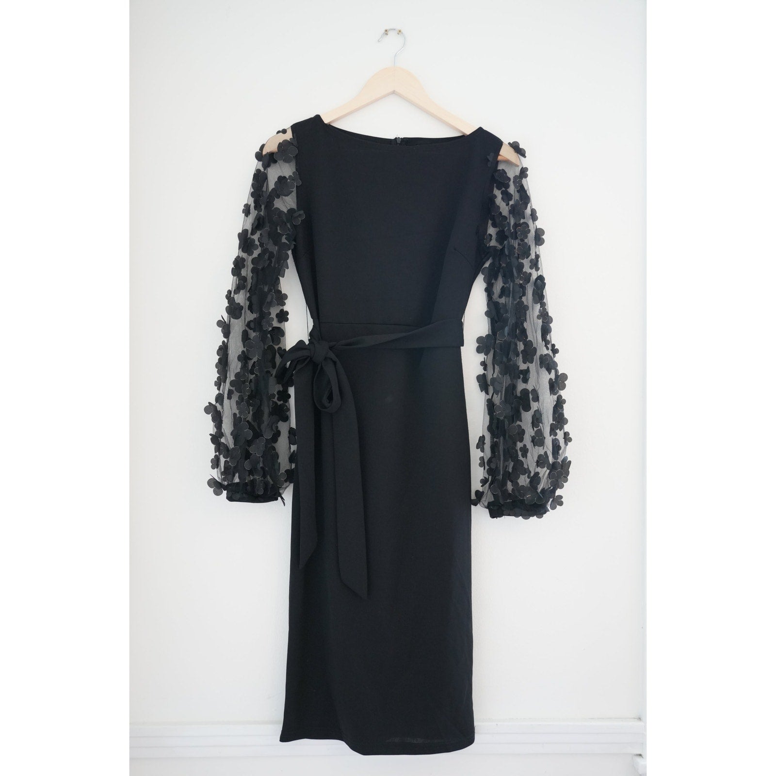 Shein Black Sheer Bell Longsleeve Dress Size Medium