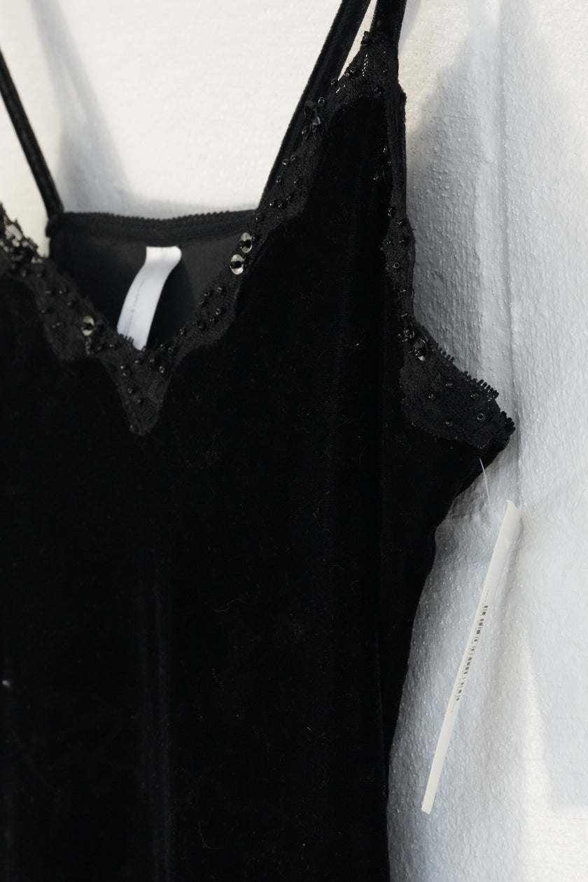 Hillard & Hanson Camisole Women Medium Black Velvet Lace Sequin Trim Strappy Top
