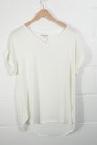 Zenana Outfitters Blouse Women Large White V-Neck Short Sleeve Rolled Cuff Top