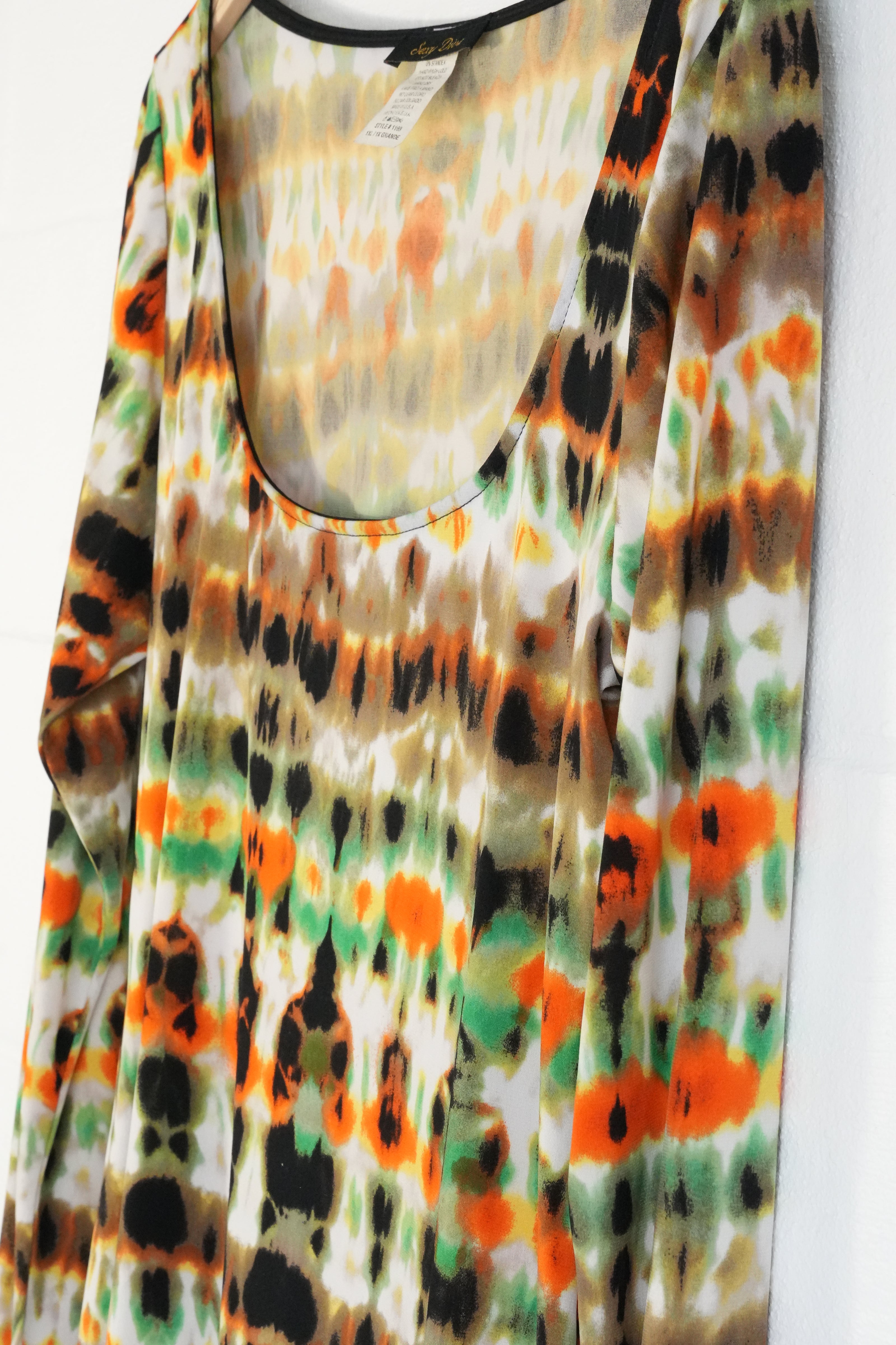 Sexy Diva Bodycon Dress Women 1XL Multicolor Tie Dye Long Sleeve Scoop Neck