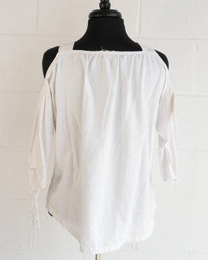 Madewell Womens XS White Cold Shoulder Tie Sleeve Blouse Square Neck Top