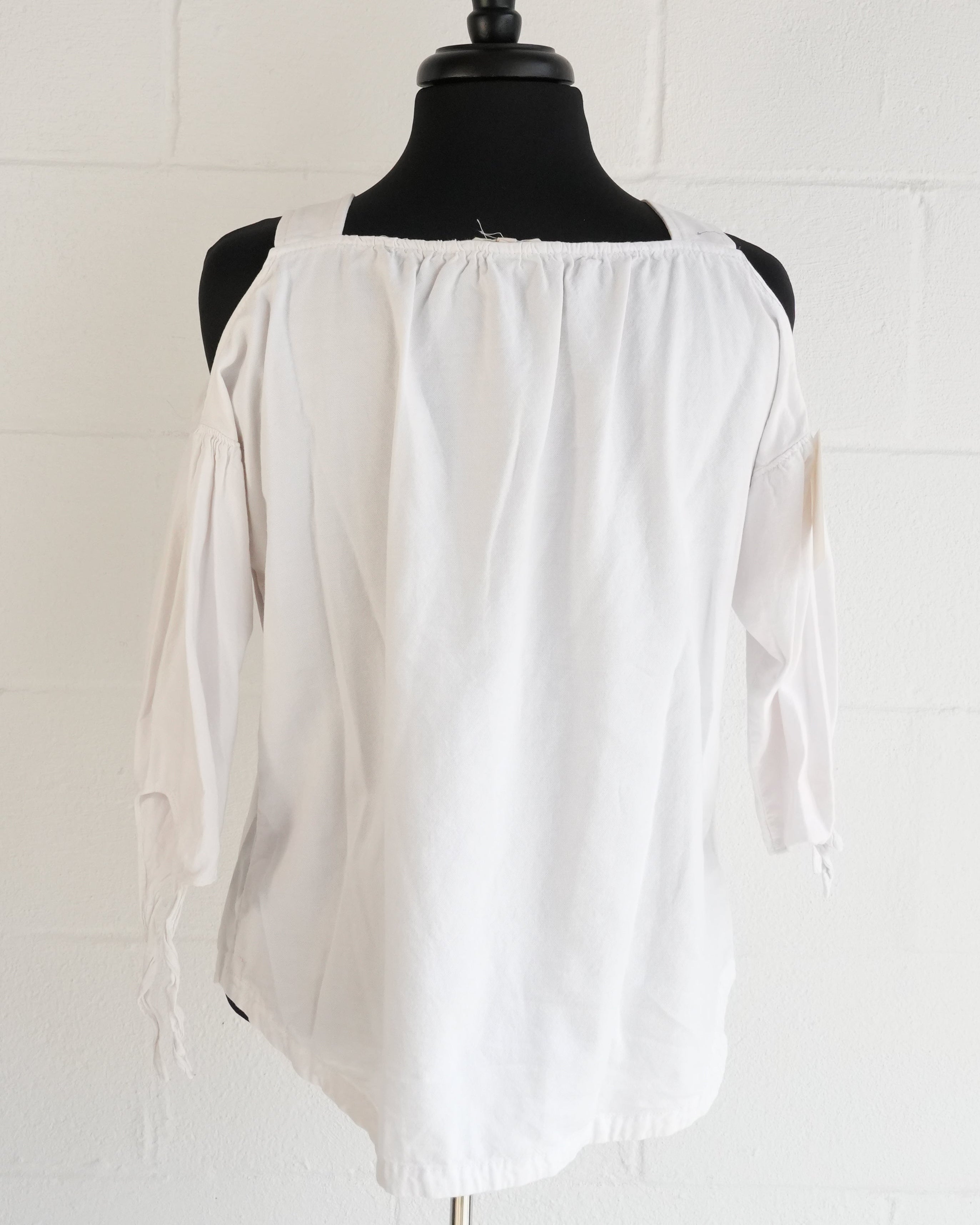 Madewell Womens XS White Cold Shoulder Tie Sleeve Blouse Square Neck Top