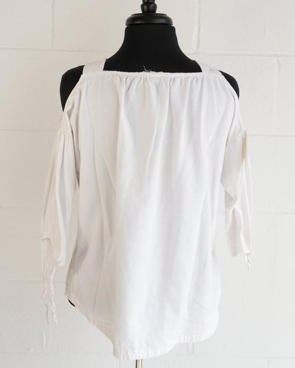 Madewell Womens XS White Cold Shoulder Tie Sleeve Blouse Square Neck Top
