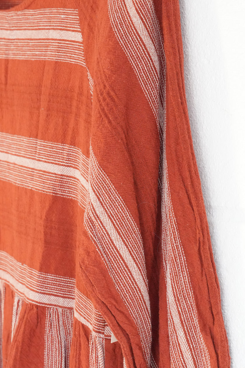 Entro Women Rust Terracotta Striped Babydoll Tunic Dress 3/4 Sleeve Large