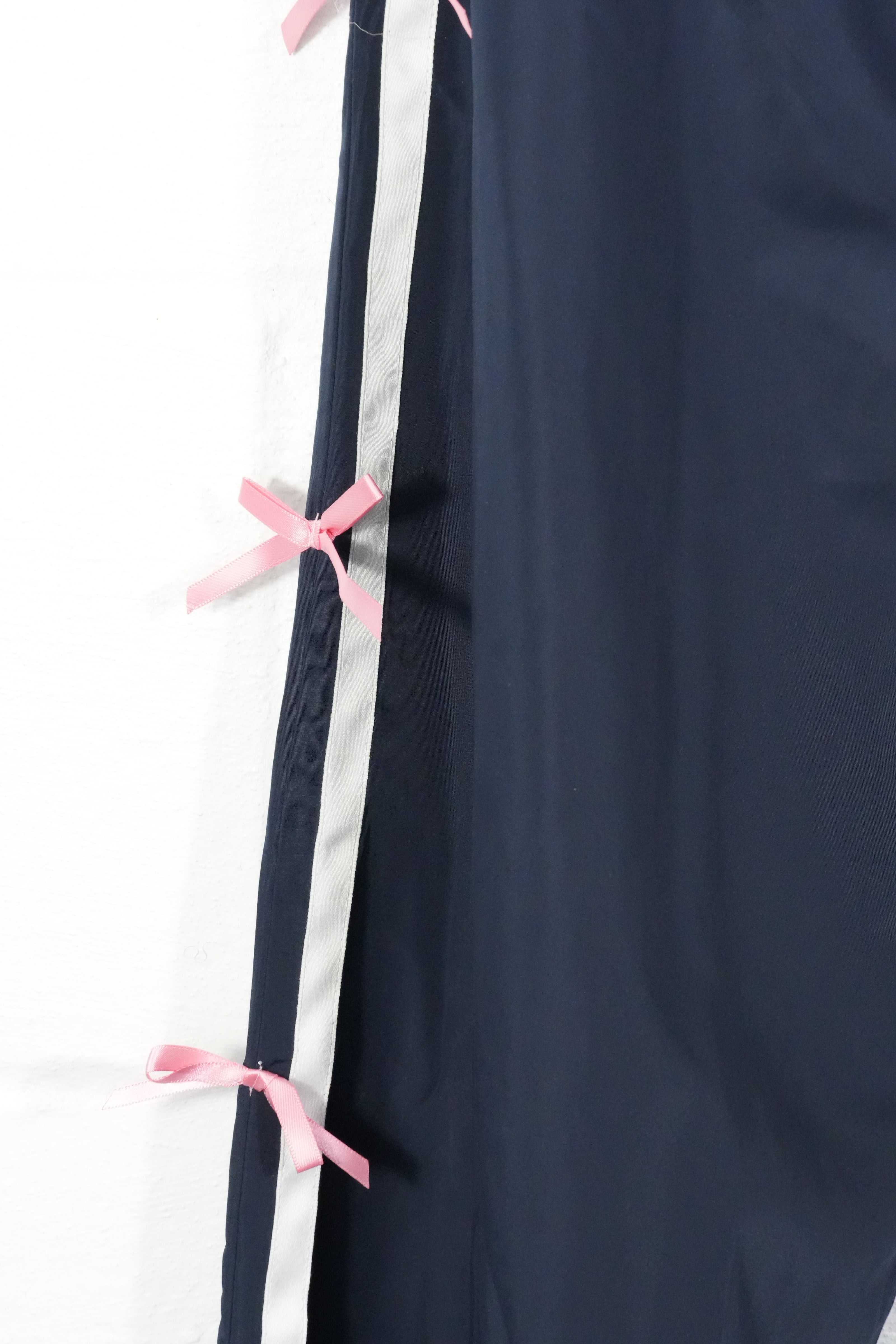 BIBI Track Pants Women Extra Large Navy Blue Pink Bow Side Stripe Joggers