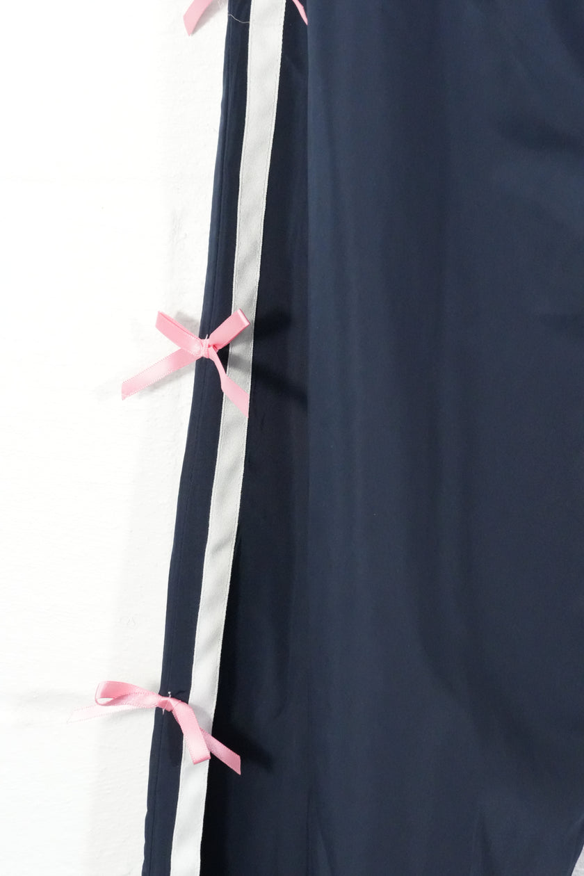 BIBI Track Pants Women Extra Large Navy Blue Pink Bow Side Stripe Joggers