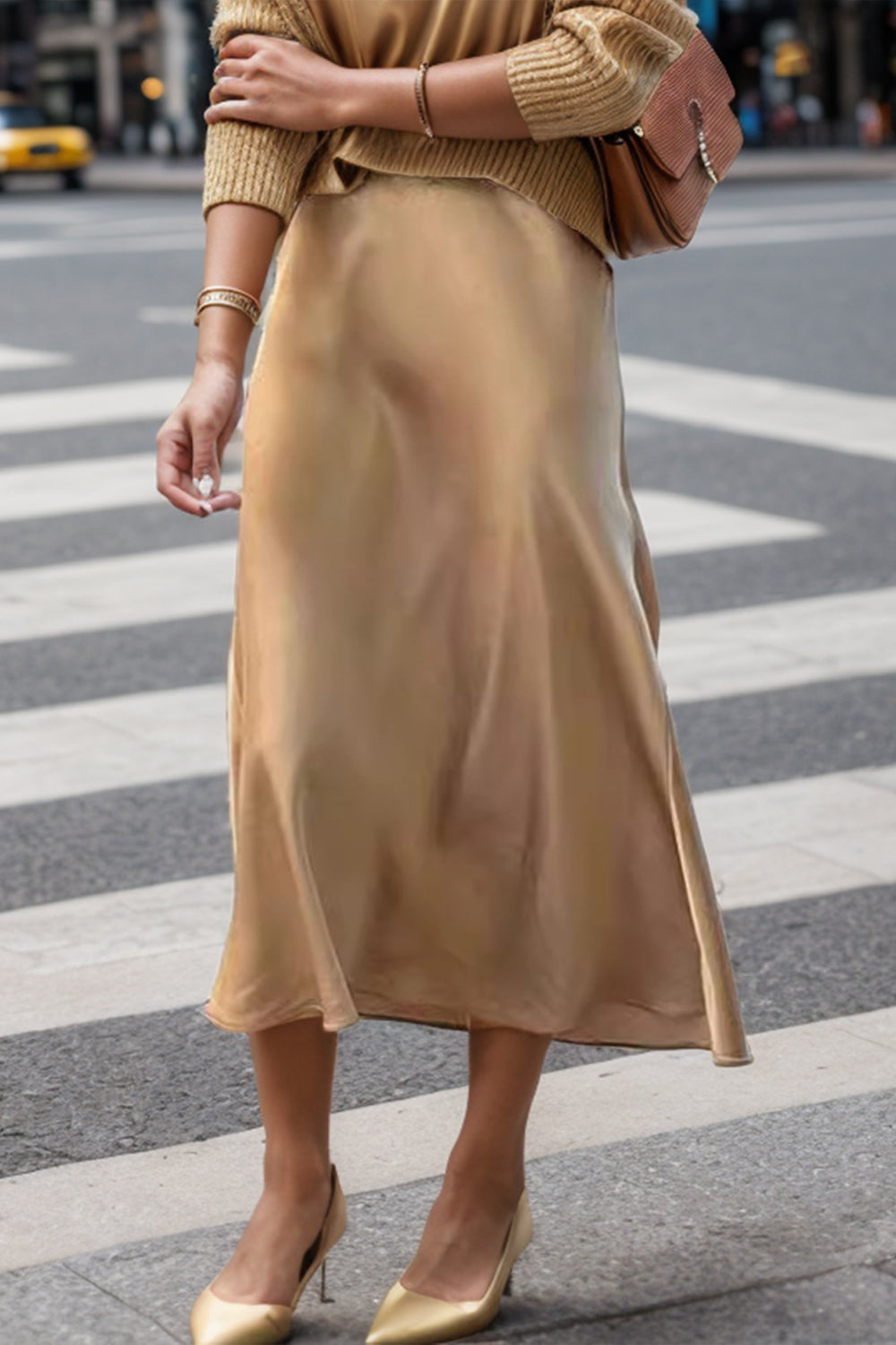 High Waist Cream Midi Skirt