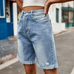 Distressed Buttoned Denim Shorts with Pockets (In-Store)