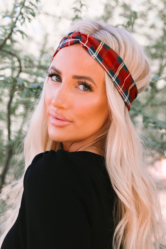 The Press Red Plaid Turban Headband