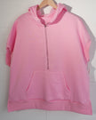 Shein Half Zip Hoodie Women Large Pink Short Sleeve Kangaroo Pocket