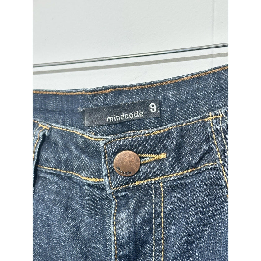 Mindcode Boyfriend Jeans Womens 9 Blue Mid Rise Distressed Cuffed Wash Denim