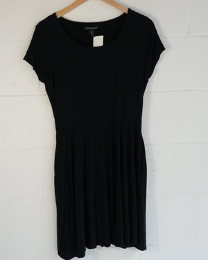 Cynthia Rowley Black Fit and Flare Short Sleeve Scoop Neck Midi Dress Womens M