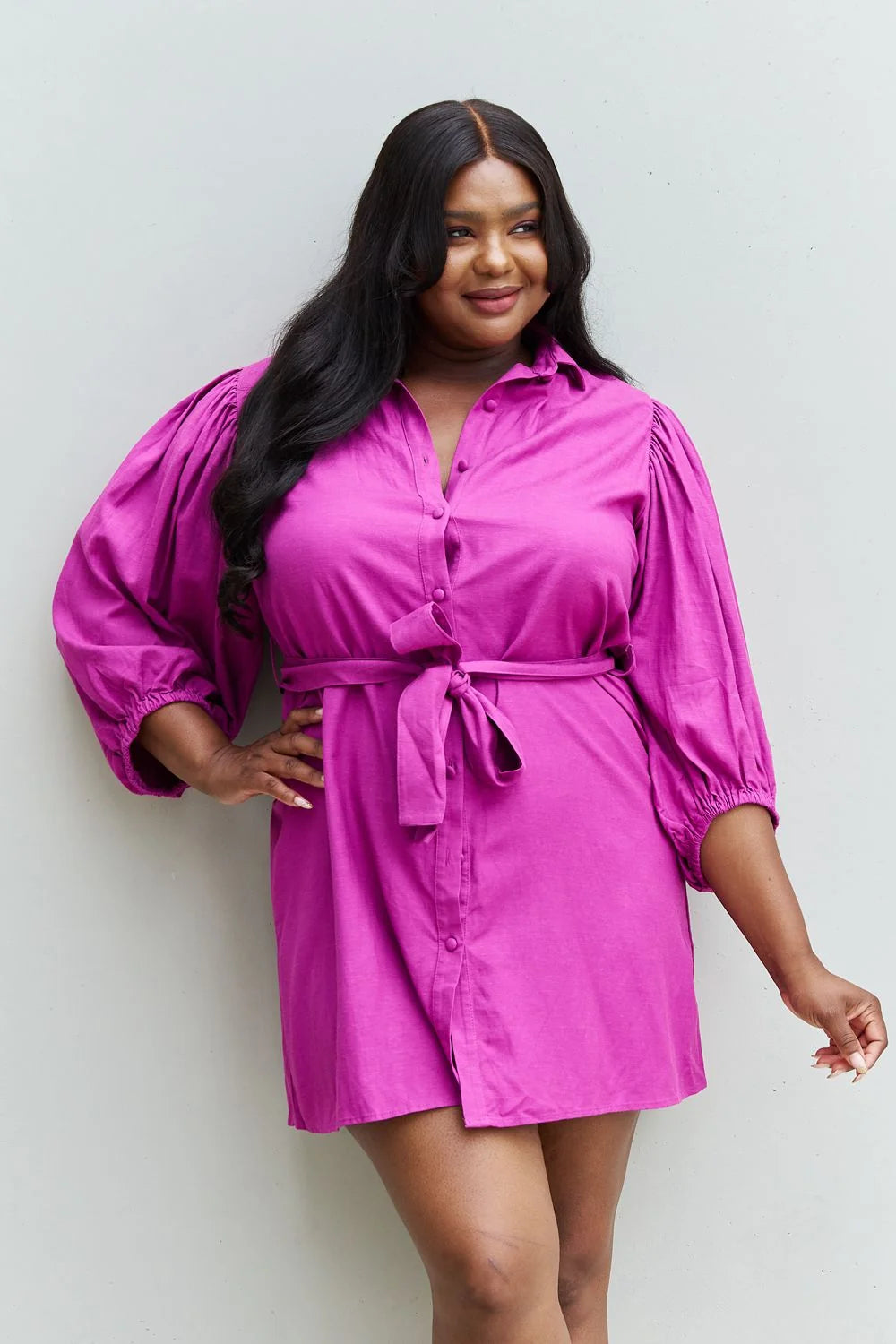 Jade By Jane Hello Darling Full Size Half Sleeve Belted Mini Dress in Magenta 3XL