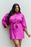 Jade By Jane Hello Darling Full Size Half Sleeve Belted Mini Dress in Magenta 3XL