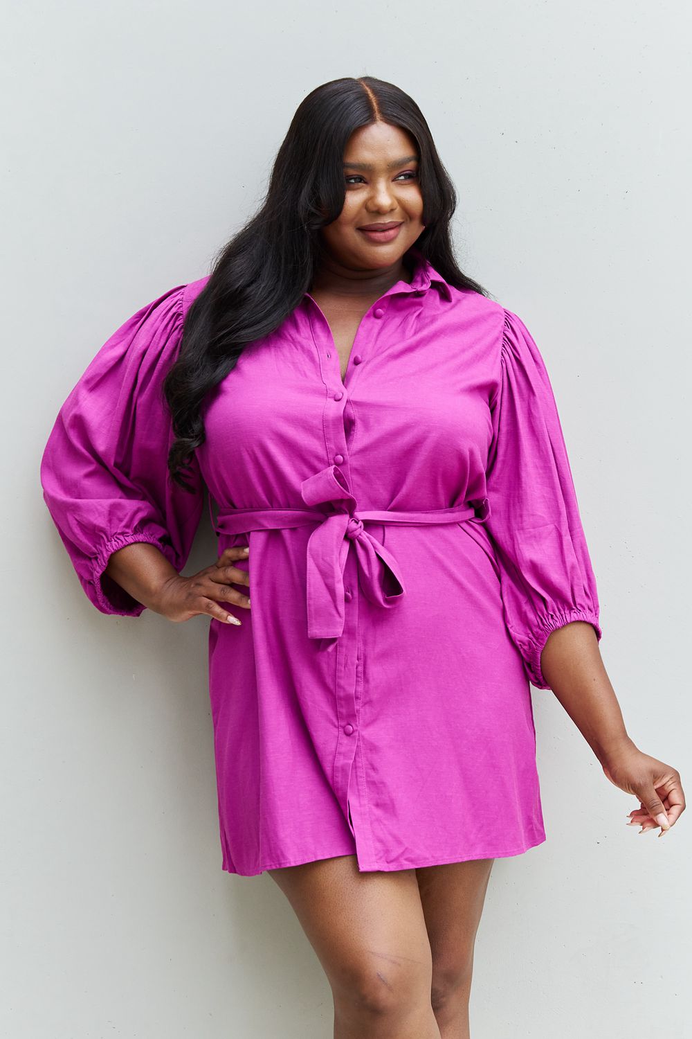 Jade By Jane Hello Darling Full Size Half Sleeve Belted Mini Dress in Magenta (In-Store)