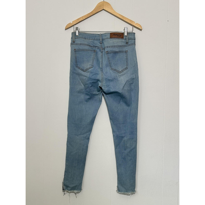 Authurna Denim Jeans Womens 9 Blue Light Wash Distressed Fringe Hem Skinny