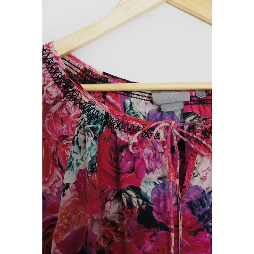 Vanessa Virginia 100% Silk Floral Blouse Size Medium