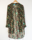 L'Amour Nanette Lepore Floral Button Down Tunic Women Medium Green Sheer