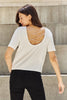 Pearly White Full Size Criss Cross Pearl Detail Open Back T-Shirt
