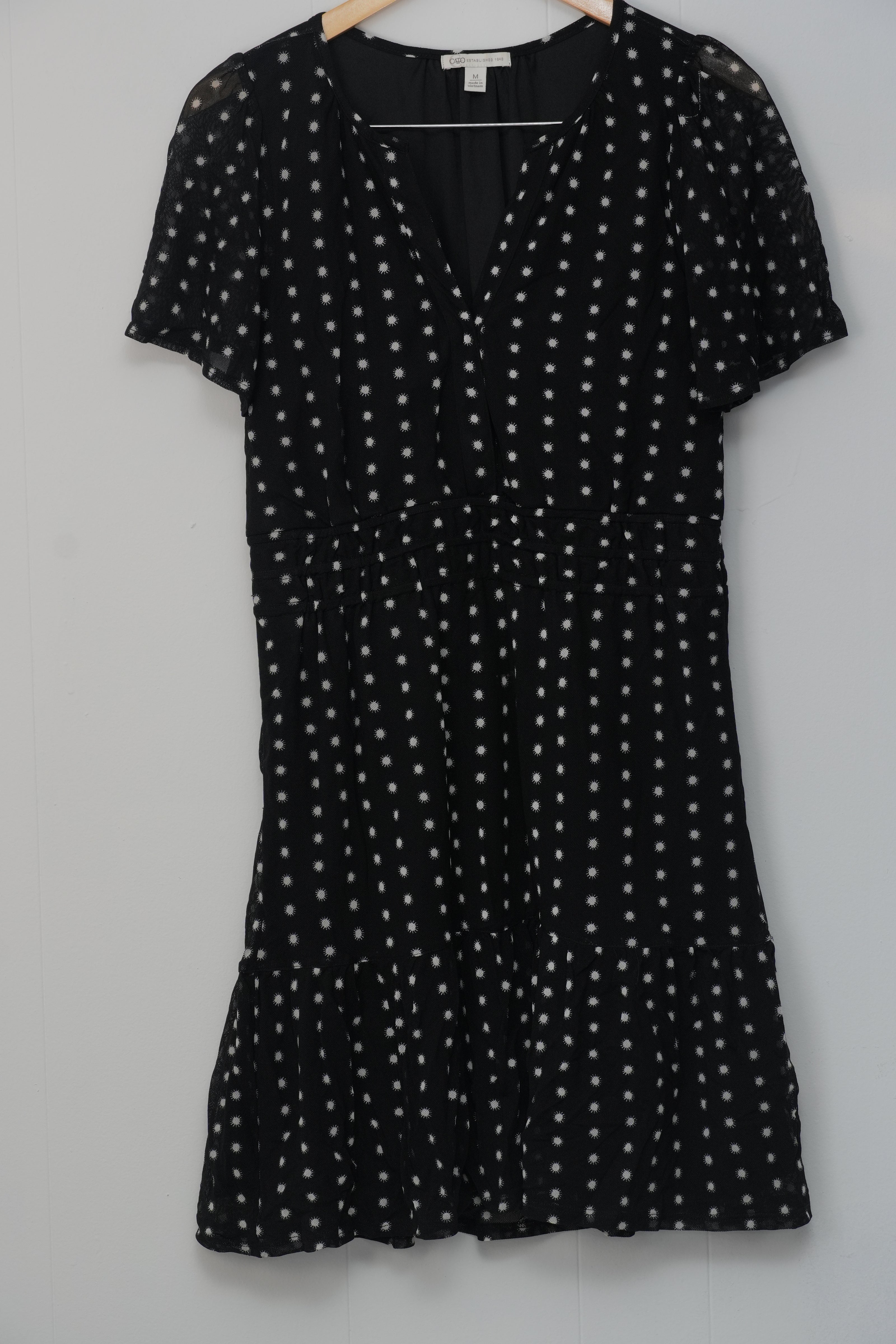 CATO Black and White Polka Dot A Line Midi Dress Size Medium