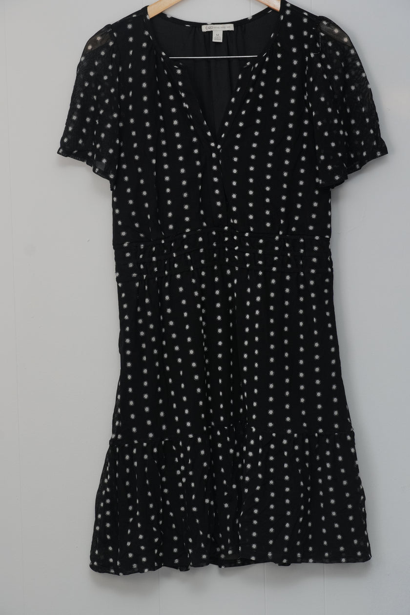 CATO Black and White Polka Dot A Line Midi Dress Size Medium