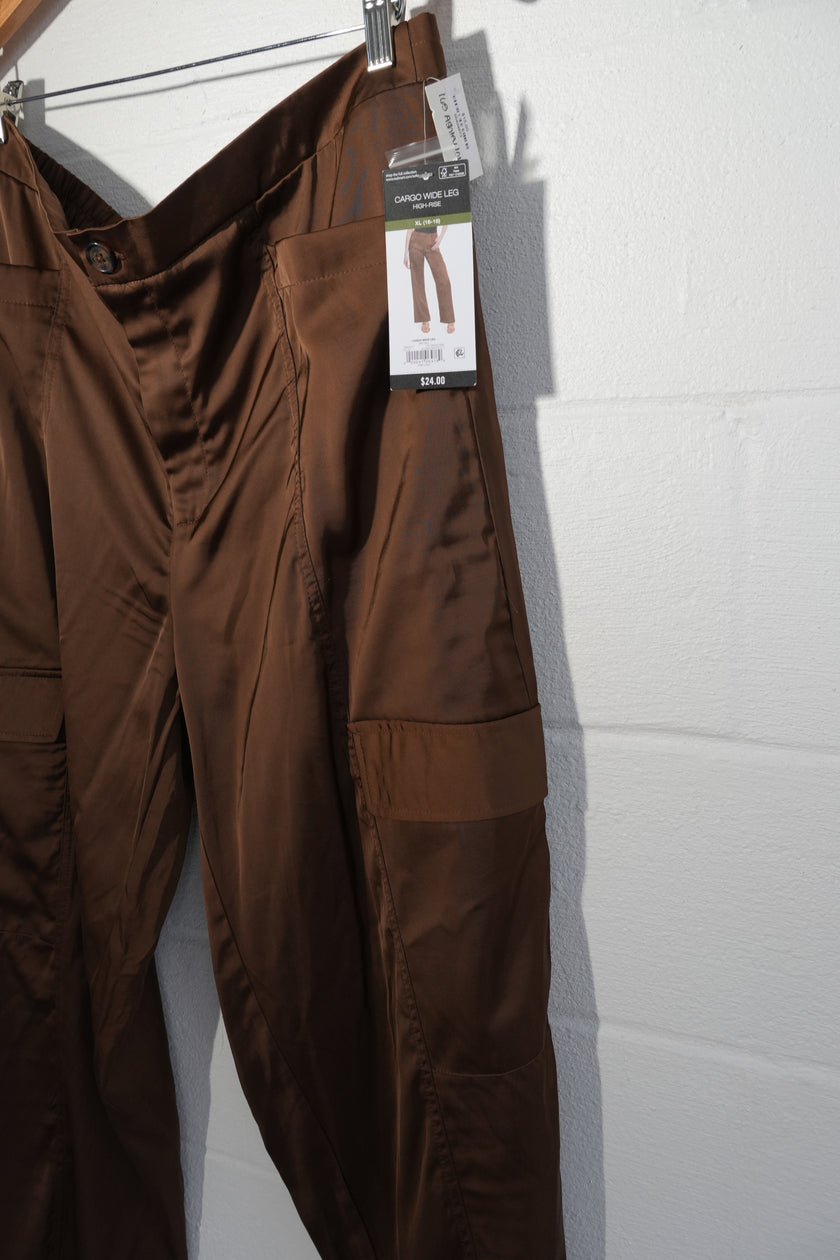 Sofia Jeans Cargo Wide Leg Pants Womens Extra Large Brown High Rise Satin