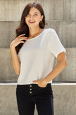 Pearly White Full Size Criss Cross Pearl Detail Open Back T-Shirt