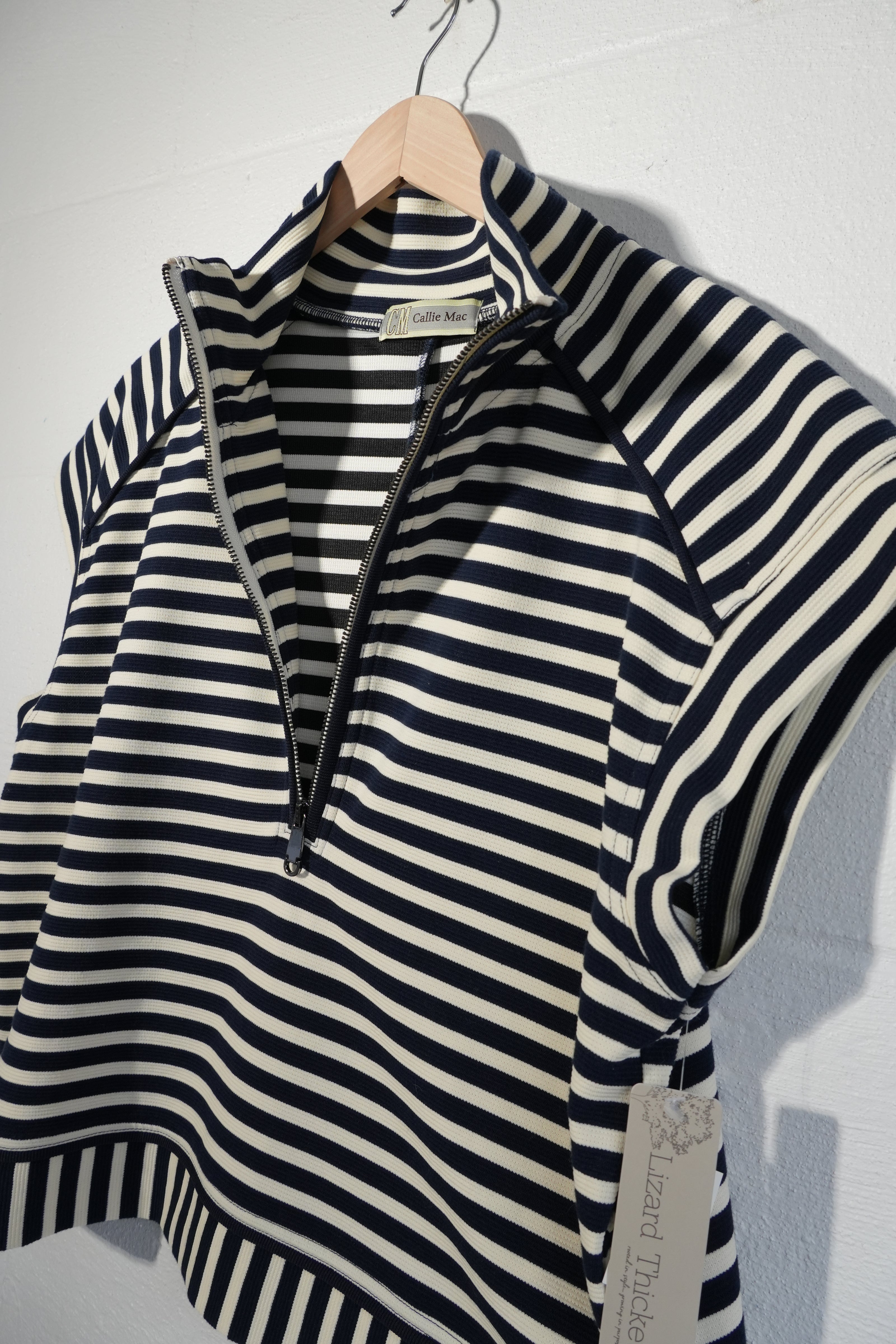 Callie Mac Striped Quarter Zip Vest Womens Large Navy White Sleeveless Top