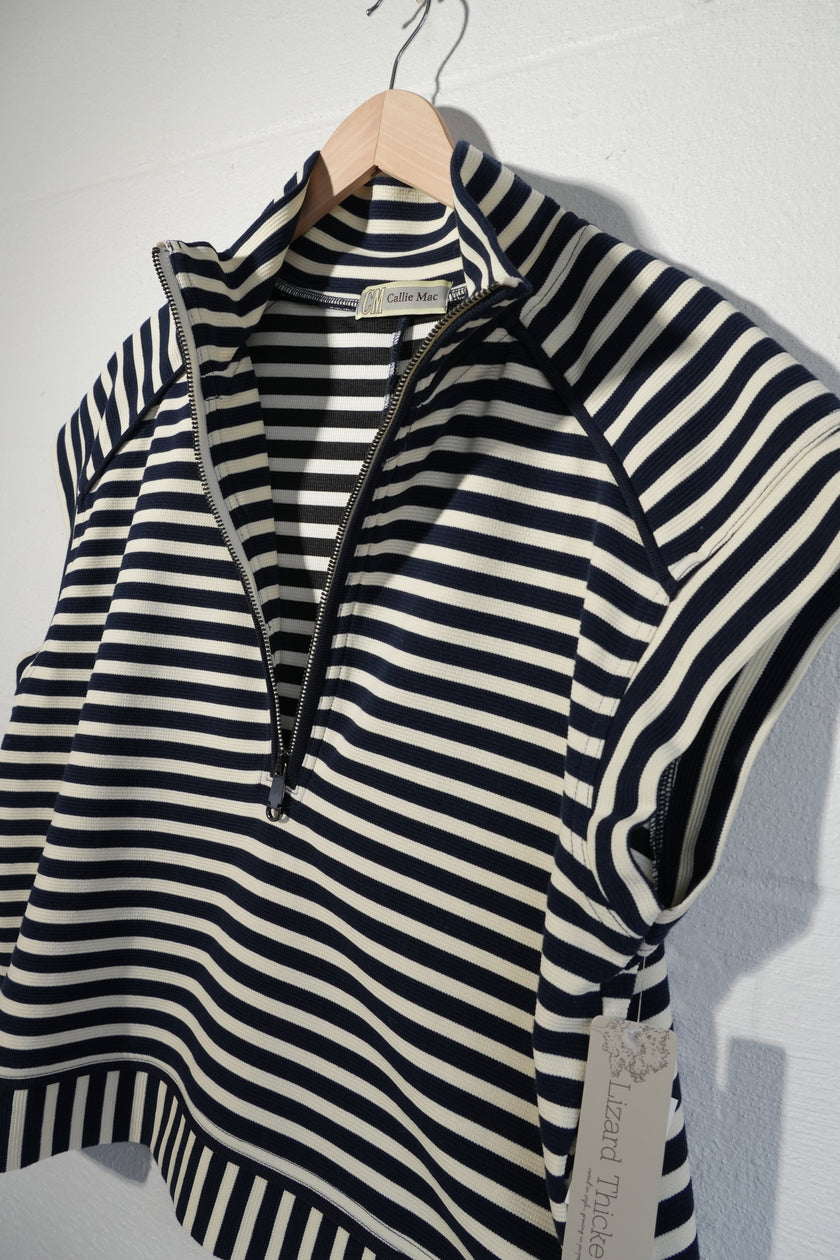 Callie Mac Striped Quarter Zip Vest Womens Large Navy White Sleeveless Top