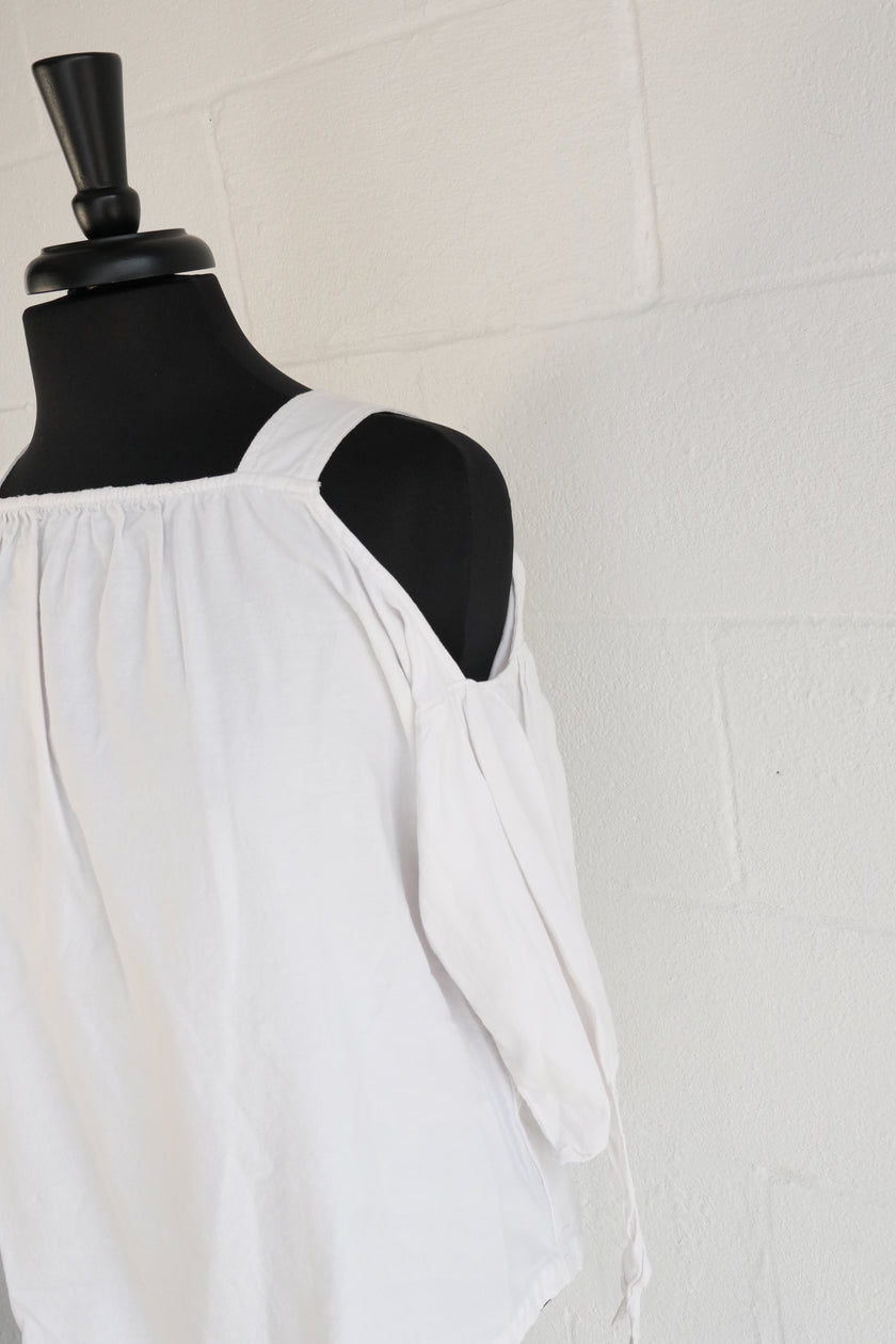 Madewell Womens XS White Cold Shoulder Tie Sleeve Blouse Square Neck Top