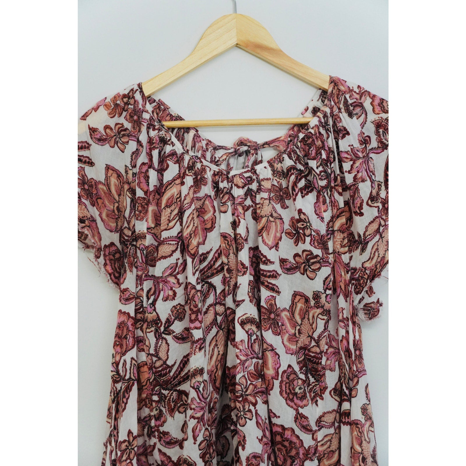 Free People Purple Floral Smocked Top Size Medium