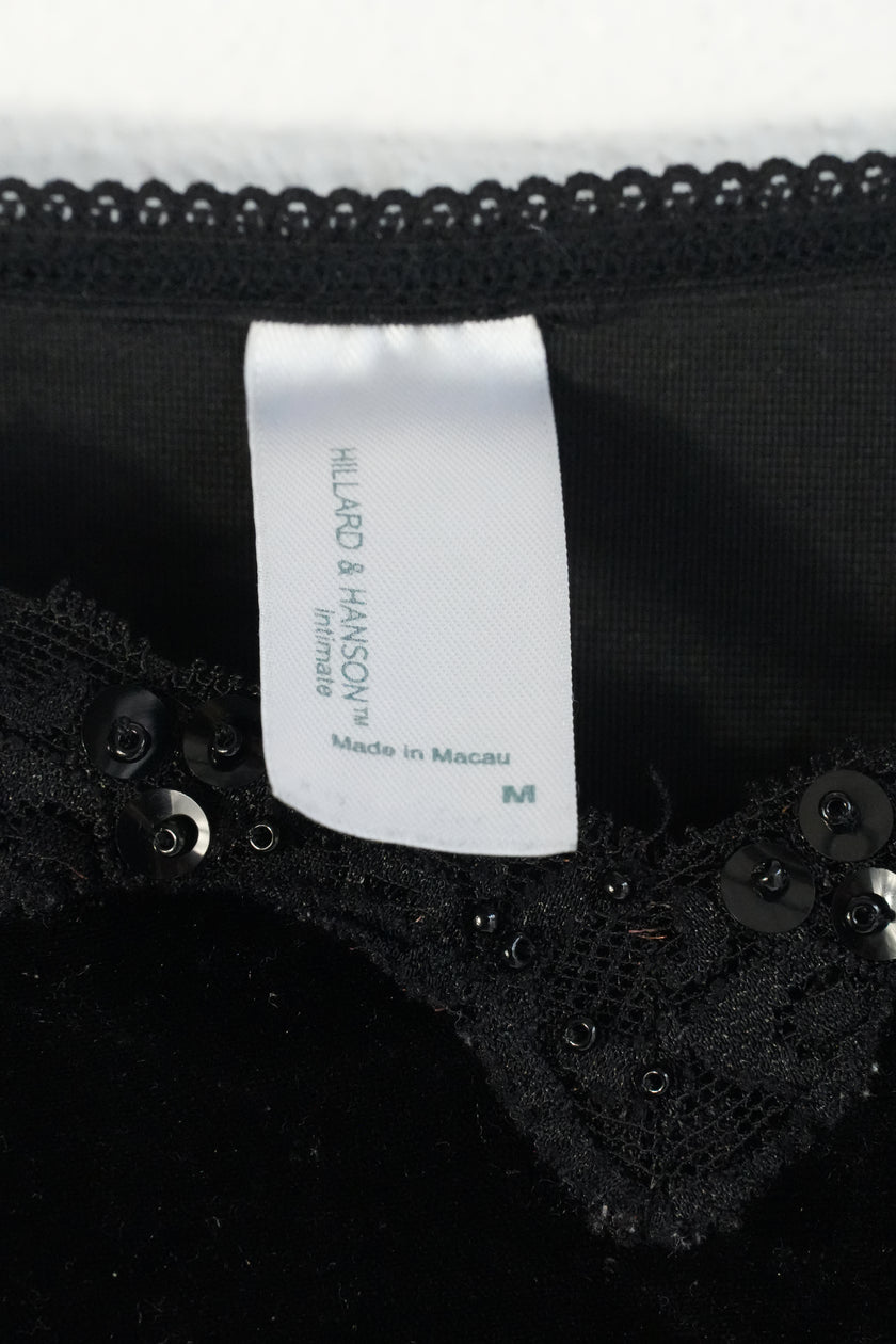 Hillard & Hanson Camisole Women Medium Black Velvet Lace Sequin Trim Strappy Top
