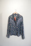 SHEIN Button Down Shirt Women X-Large Blue Floral Fringe Western Denim Top